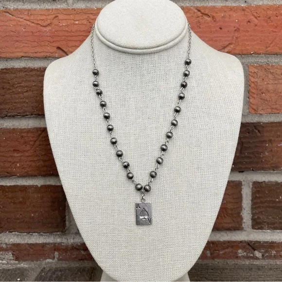 Ace of Spades Necklace Set with Spaced Navajo Style Pearls - Picture 3 of 6
